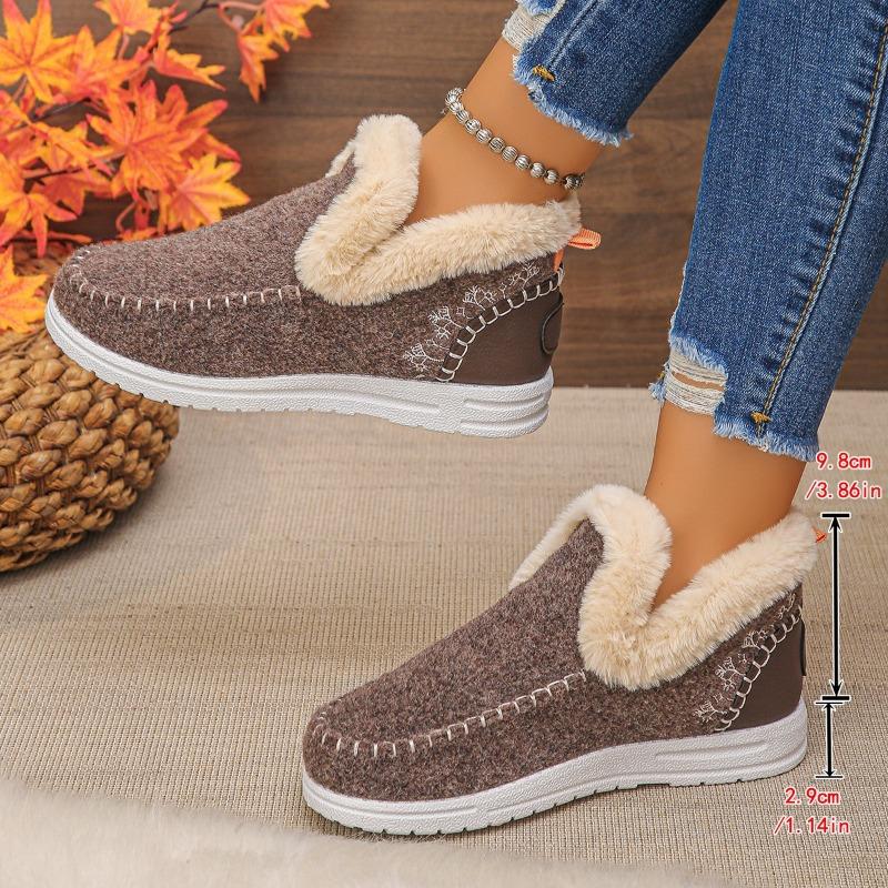 Damen Schlupf-Schnee-Stiefel, Plüschgefütterte Winter-Knöchelstiefel, Modische Warme Stiefeletten für Damen