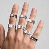 Stainless Steel Punk Style Floral Engraved Index Finger Ring Set (8mm, 10 Pieces)