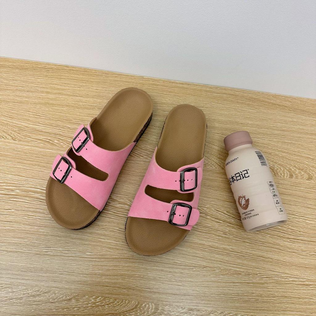 2025 Women's Plus Size Casual Beach Cork Slippers with Double Buckle