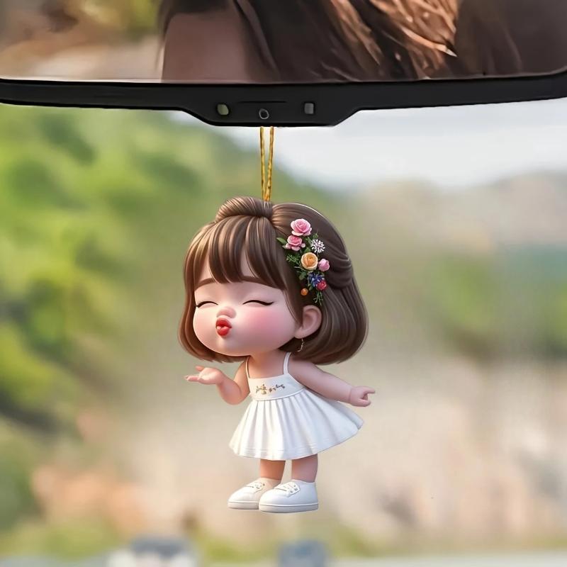 Милая надутая маленькая девочка 2D плоская акриловая подвеска брелок для ключей автомобиля подвеска для зеркала заднего вида автомобиля подвеска для рюкзака подвеска для украшения дома подарок 5*8cm