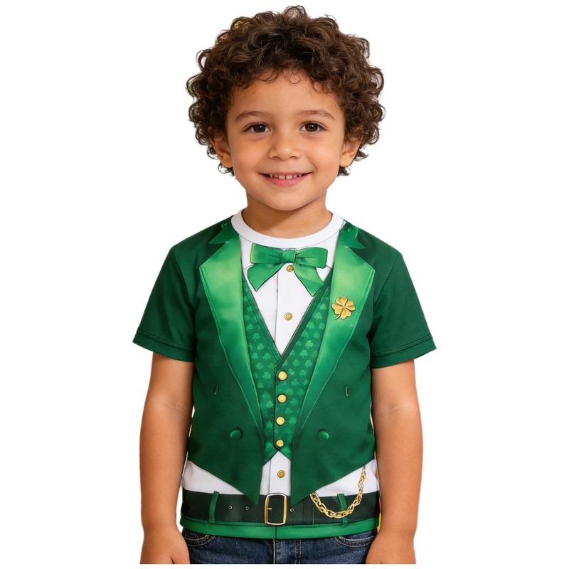 Kids Boys St Patricks Day Shirt 3D Print Round Neck Short Sleeve Pullover Shirt Fake 2-piece Style Top for Festival Party Stage