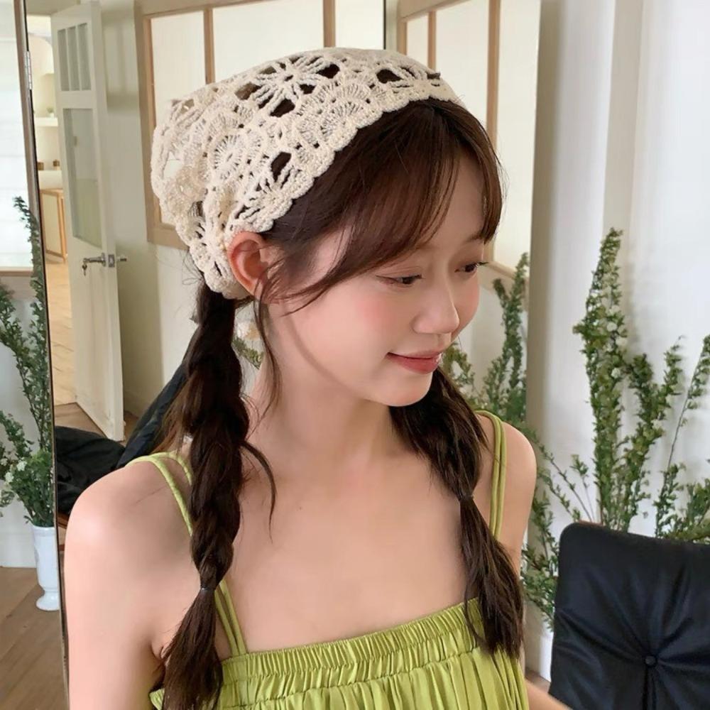 Triangle Crochet Headband Handmade Flower Headscarf Knitted Headscarf Hat Beach Photography