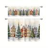 Christmas Town Watercolor Street Kitchen Curtain, Winter Holiday Decor Rod Pocket Tier Curtains for Kitchen Window