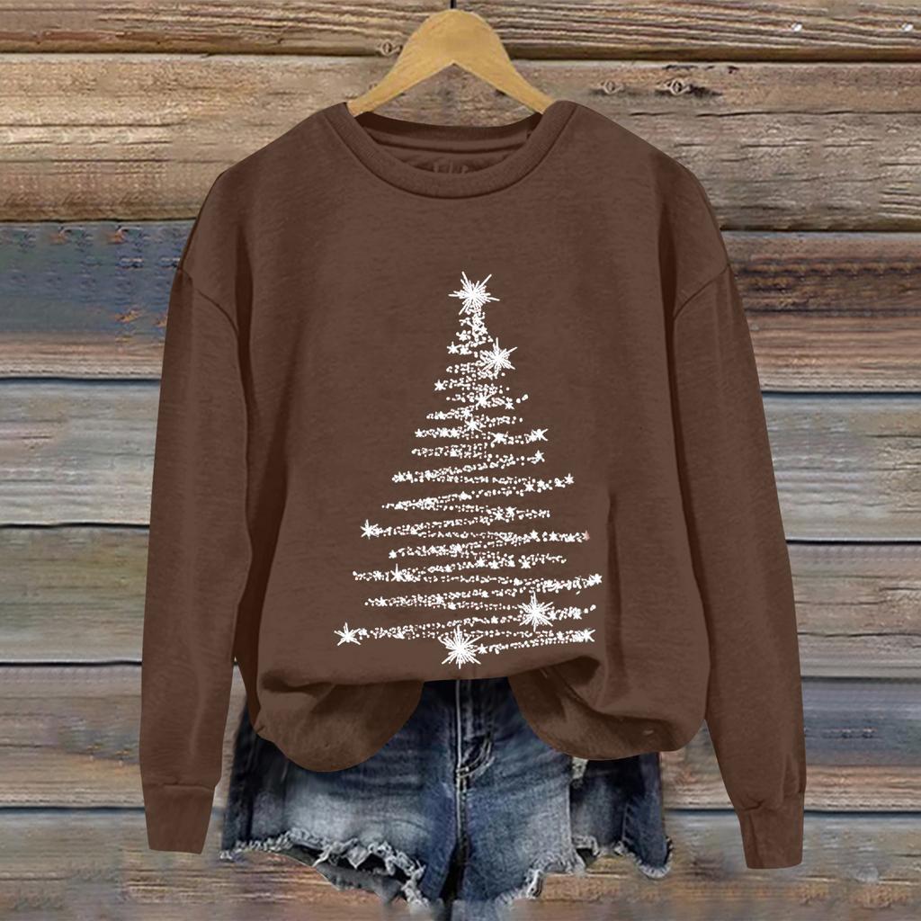 Ladies' Christmas Printed Casual Long Sleeved Round Neck Sports Hoodie Top