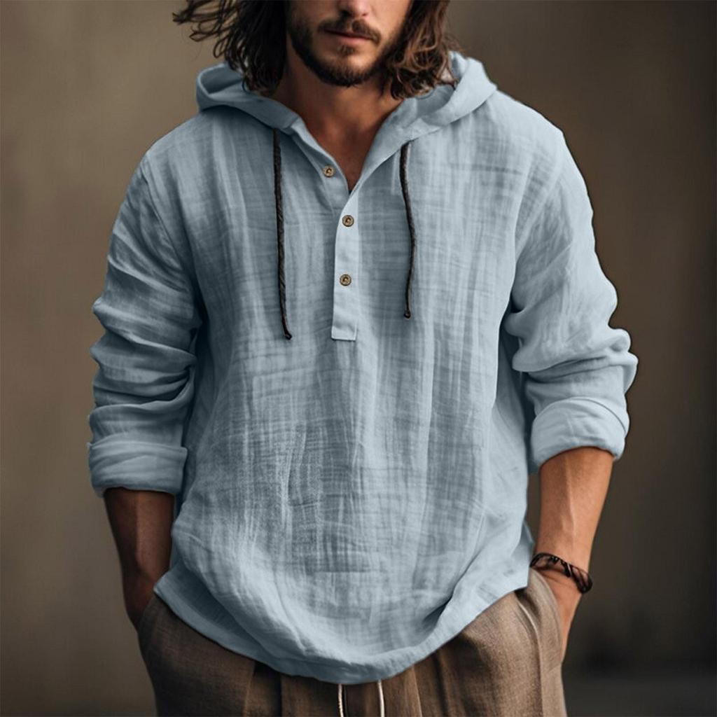 Autumn And Winter Men's Solid Long Sleeve Cotton Hemp Sweater Casual Hooded Sweater