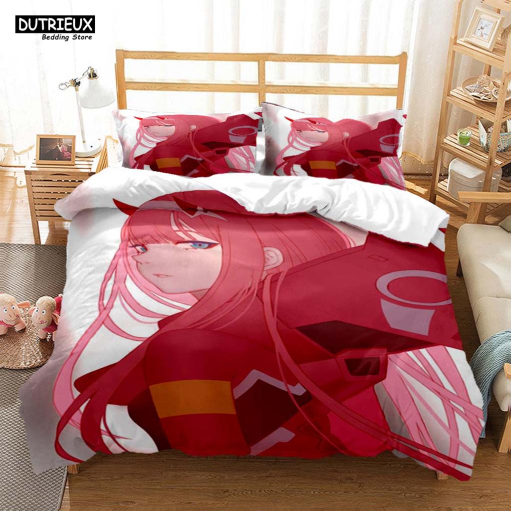 HD Anime Zero Two Darling In Franxx 3D Printed Bedding Queen Bedding Set  Soft And Comfortable  Customized King Size Bedding Set