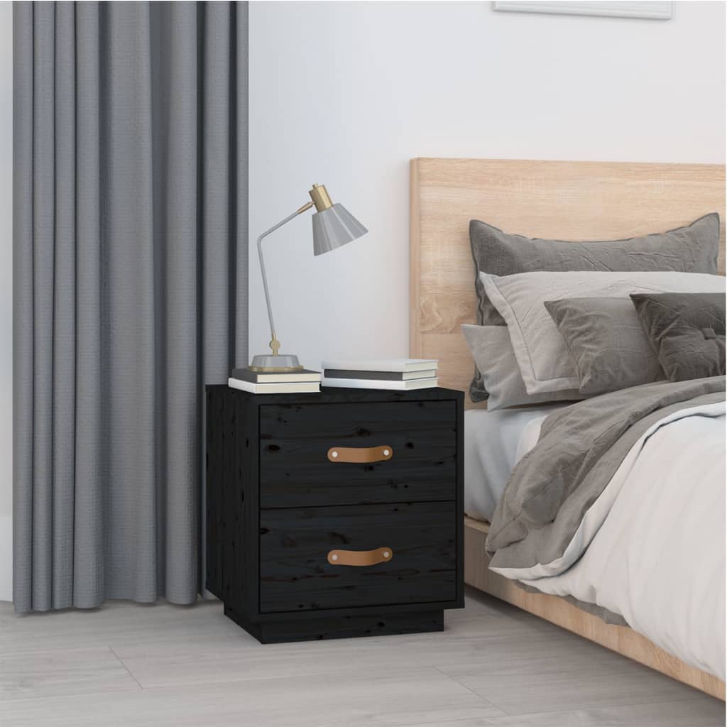 Vidaxl Szafki Nocne, 2 Szt., Czarne, 40X34X45 Cm, Lite Drewno Sosnowe