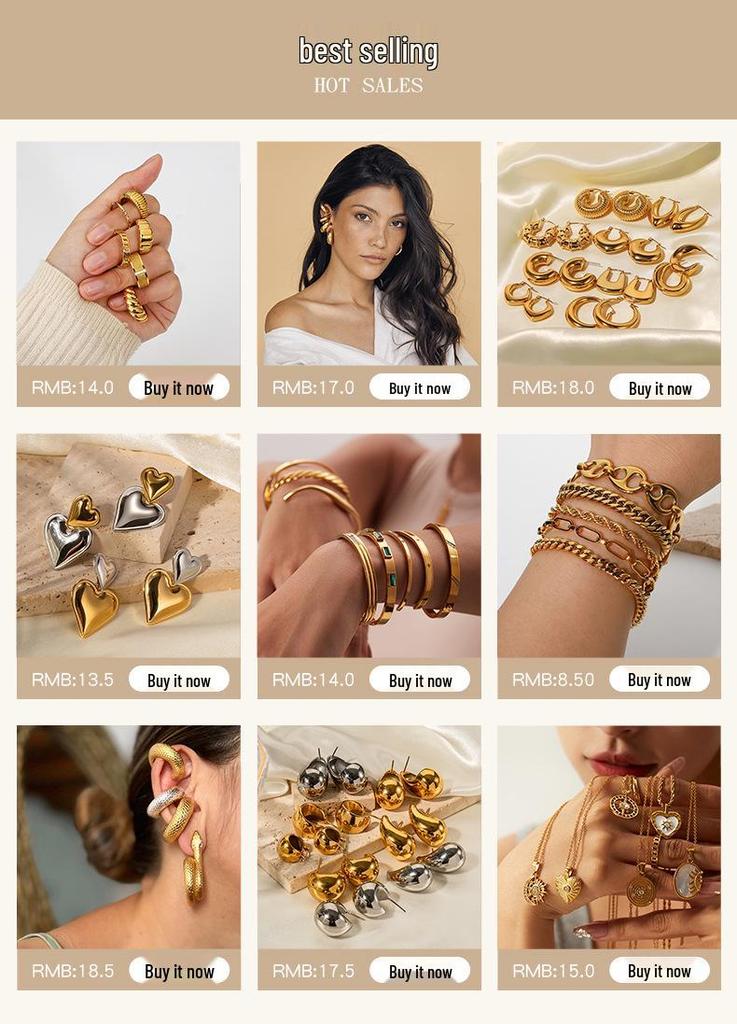 Inspired Design 18K Gold-Plated Titanium Steel Open Hand Bracelet for Women