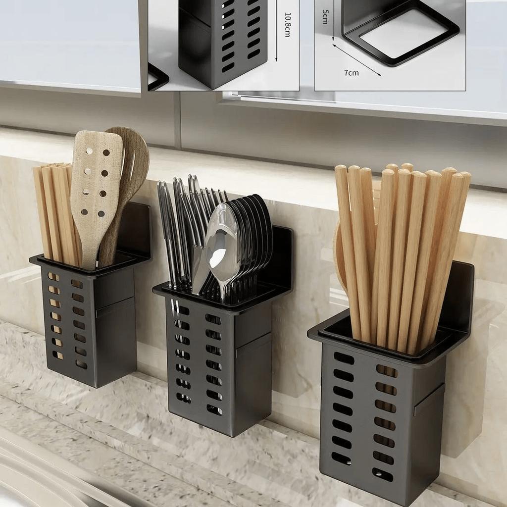 Black Space-Saving Wall-Mounted Bathroom Organizer - No Drilling Required for Toilets and Showers