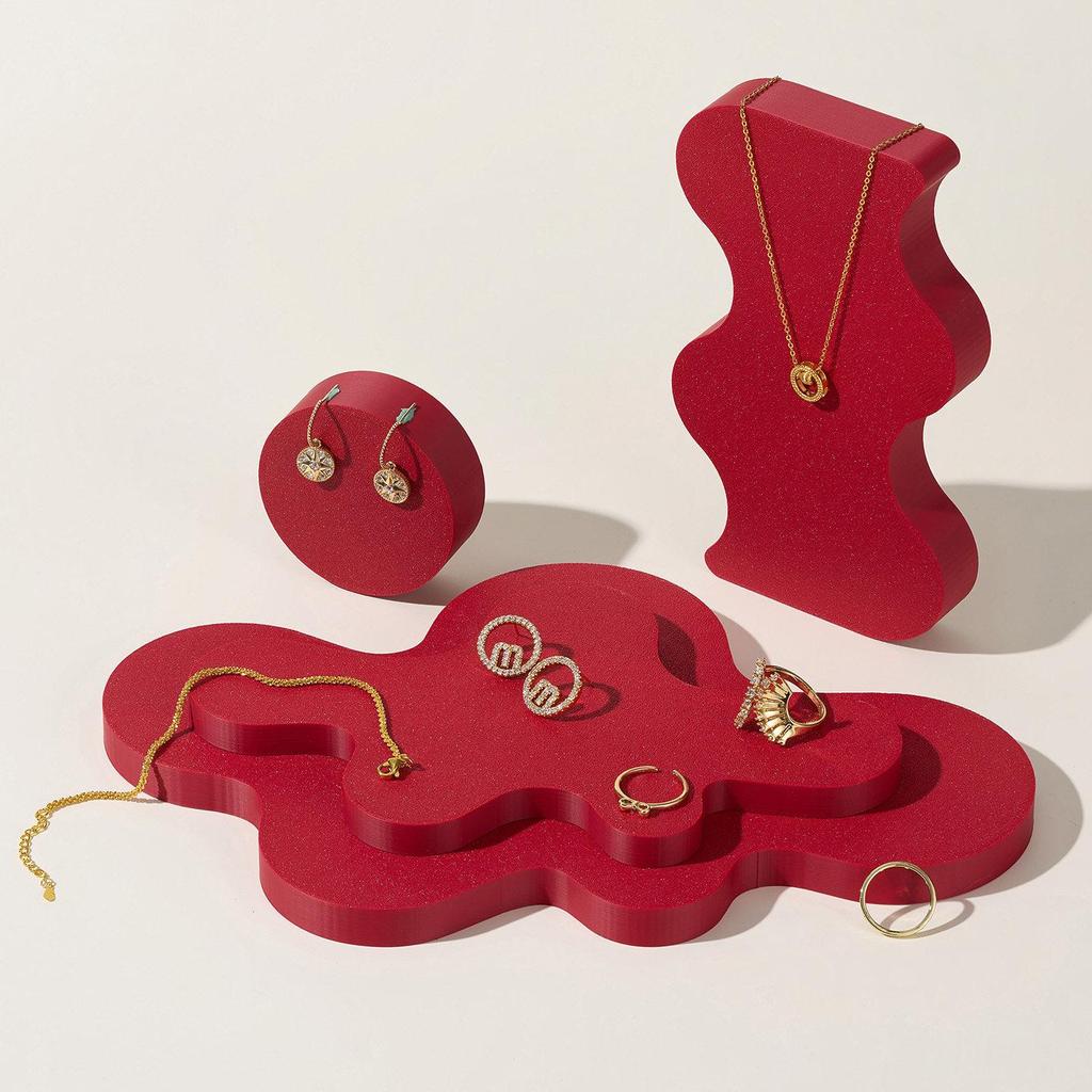 Chinese Red Geometric Photography Props: New Year Theme Still Life Display Stand