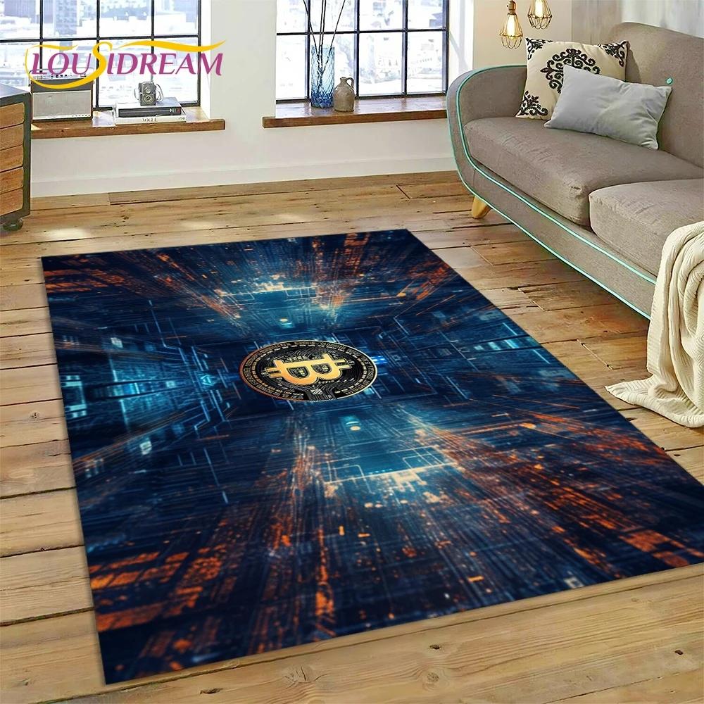 Bitcoin 3D Virtual Currency NFT Area Rug Carpet for Bedroom Living Room Home Sofa Decoration,Children Game Large Decor Floor Mat