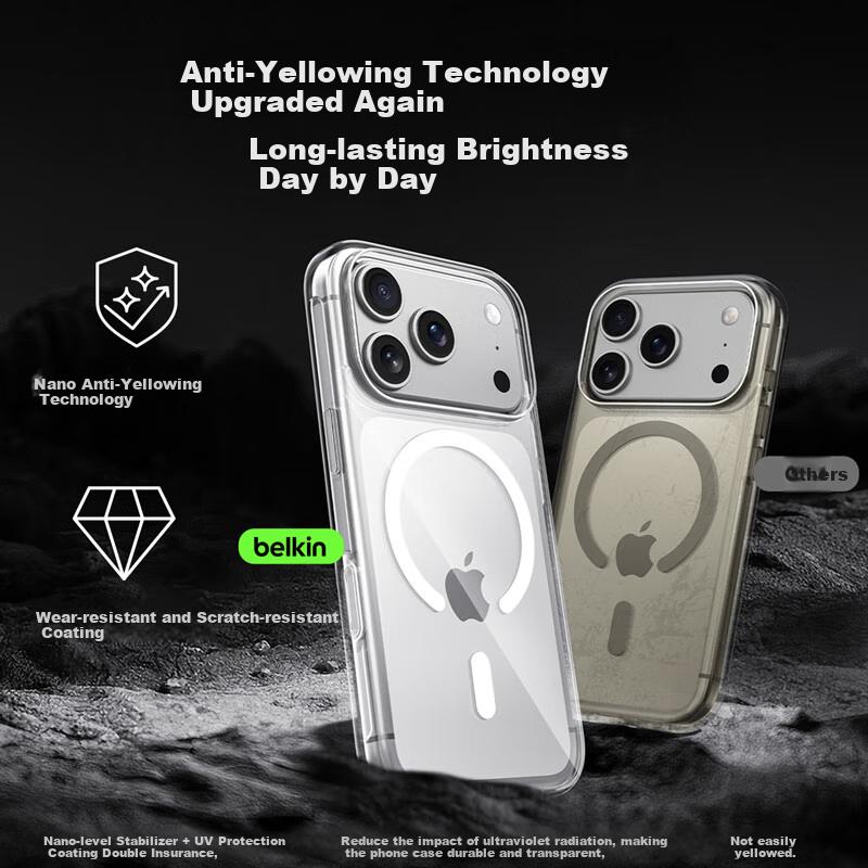 BELKIN iPhone 17 Pro Full Coverage Magnetic Absorption Phone Case Transparent Phone Protective Cover MSA031