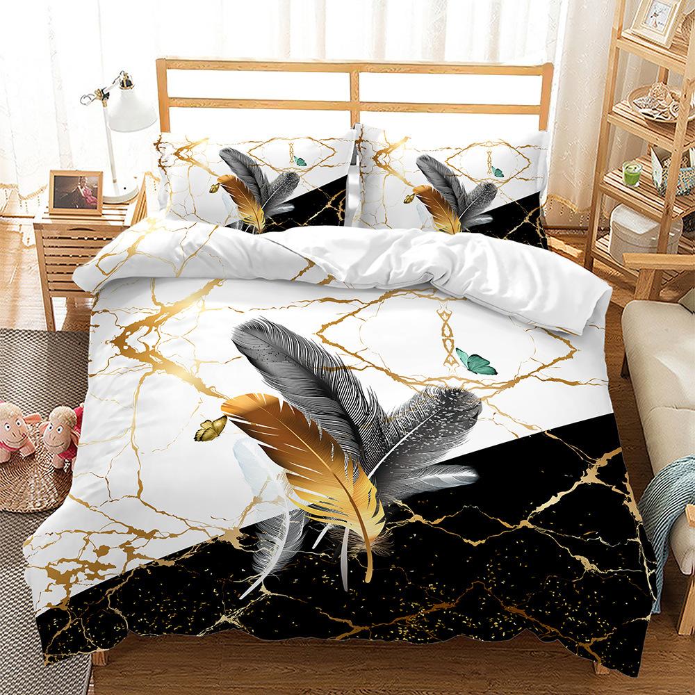 Bedding, Feather Chart Digital Printing Three-Piece Set, Quilt Cover Sheet Kit