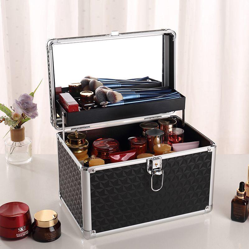 Cosmetic Case Handheld Portable Household Travel with Mirror Large Capacity Manicure Embroidery Makeup Cosmetic Case