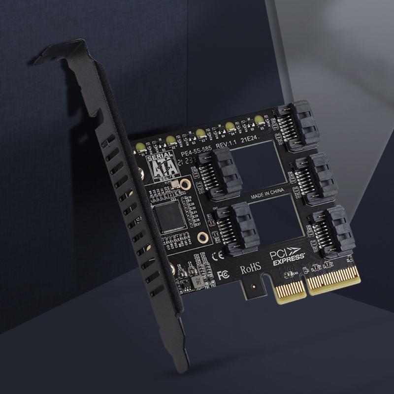 PCI-E 4X to 3.0 pansion Card 5 Full Speed Ports 6Gbps Transfer pansion Hard Drive for Win7 / 8/10 / Linux