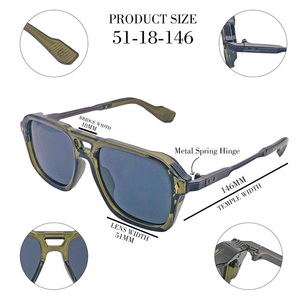 RSINC Unisex Designer Sunglasses UVProtection Vintage Square Oilve Green KH-2303 B0DKJH89QH