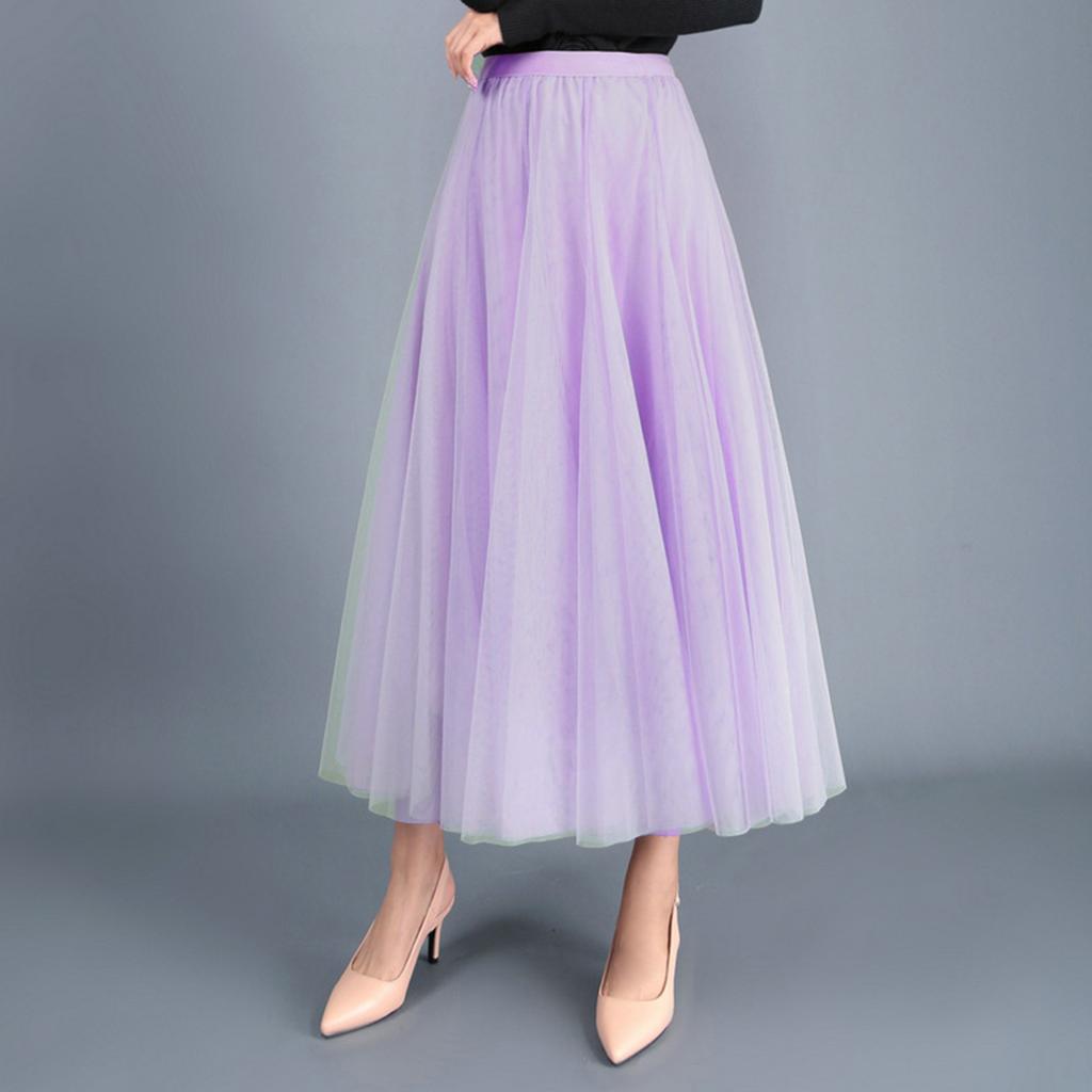 Women's Fashion Casual Color High Waist Ruffle Splicing Mesh Half-body Skirt