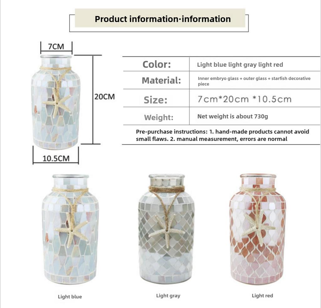 Pastoral Pink Purple Floral Straight Mosaic Glass Vase Fashion Home Guest Restaurant Decoration Countertop Vase