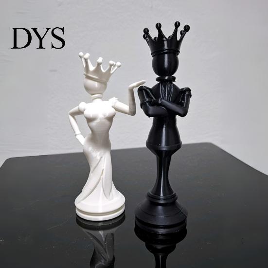 Modern Sculpture 2 Pcs Chess King And Queen Statue, 3D Printed Abstract Pieces Figure, Piece for Living Room, Bookshelf, Office Cabinet Desk Decor