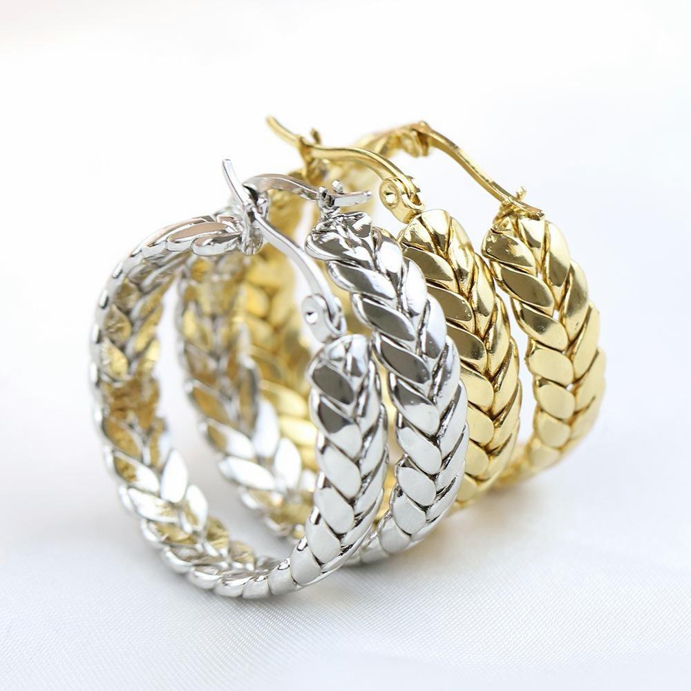Peace Leaf Hoop Earrings Stainless Steel Wheat Ears European and American Trend Earrings