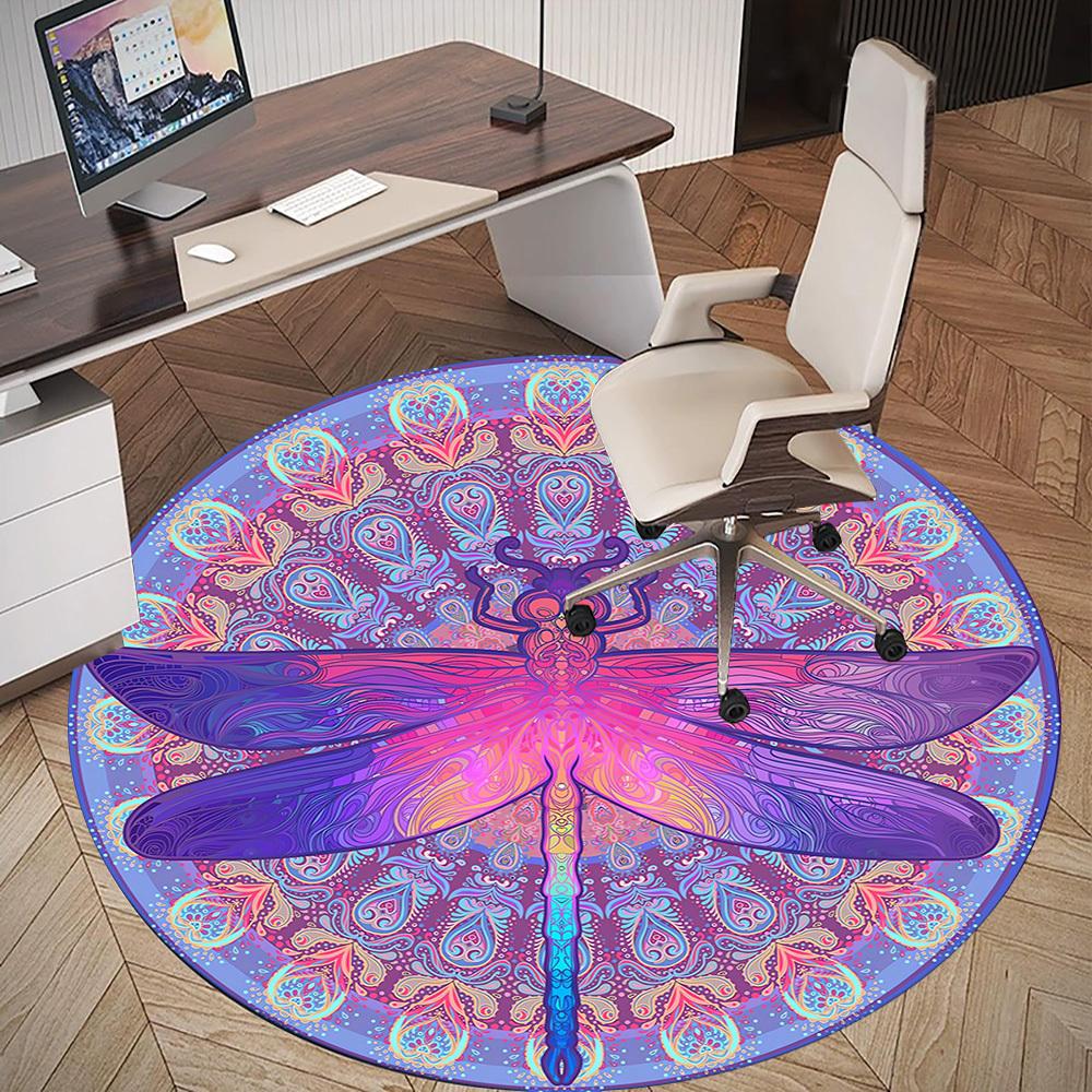 1pc Dragonfly Mandala Round Chair mat Area Rug - Non-Slip, Floor Mat for Office, Bedroom, and Indoor Decor c1118203