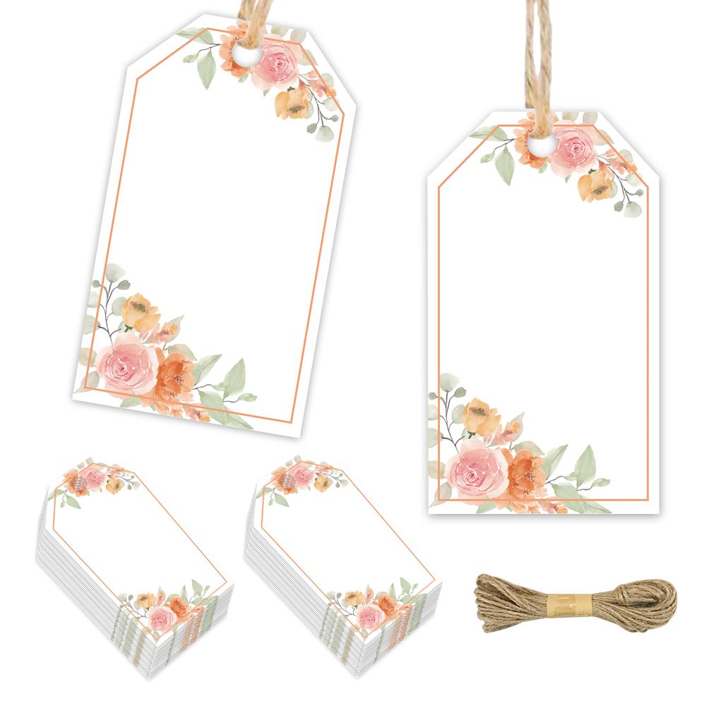 40pcs blank floral tags for gifts, weddings, bridal showers, birthdays, message cards, greeting cards, with jute twine included.