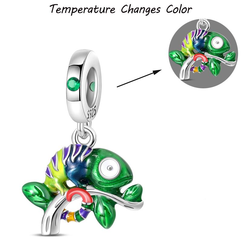 100% S925 Silver Temperature Change Color Chameleon Elephant Trendy Charms Fit Pan Original Bracelets DIY Fine Jewelry Gifts