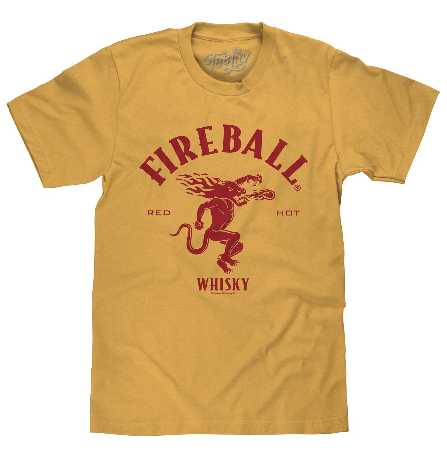 Fireball Whisky Red Hot Dragon Logo Mens T Shirt Mustard Yellow XXXL