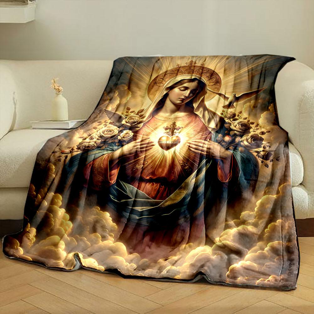 Virgin Mary Sacred Heart Dove Blanket  Printed Blanket for Living Room Bed Couch lunch break Soft Cozy Blanket for Friend's festival Gift