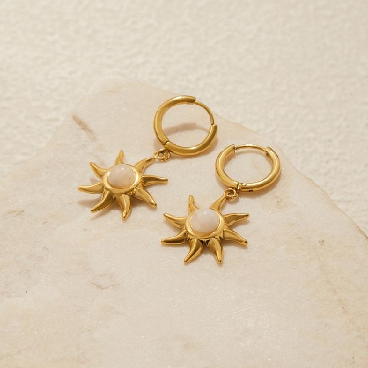 Fashion Sun Pattern Earrings Moonstone Embellished Stainless Steel Party Accessory Gift For Fashion Lovers