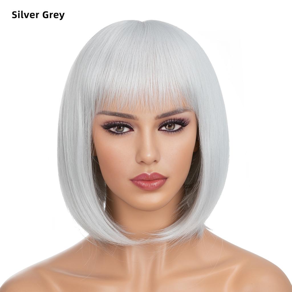 Women's Natural Looking Daily Use Short Straight Wig with See-through Bangs Ladies Front Lace Heat Resistant Fluffy Bob Wig