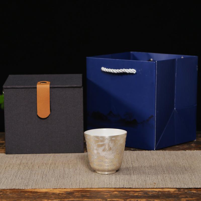 999 Vergoldetes Silber Drache und Phönix Handgefertigt Reiner Jade Keramik Geschenkbox Kung Fu Tee Set Haushaltsgebrauch Meistertasse