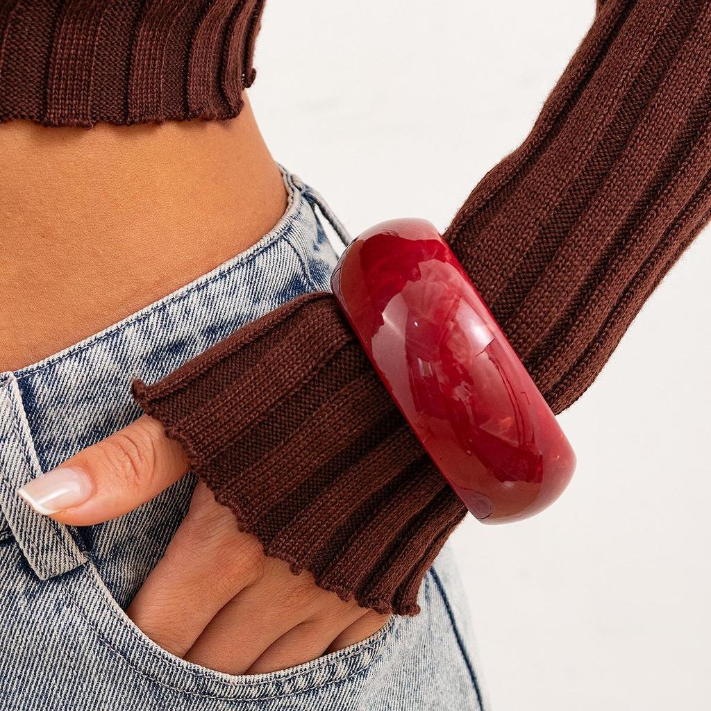 Translucent Acrylic Wide Bangle Bracelet - Glossy Resin Fashion for Women