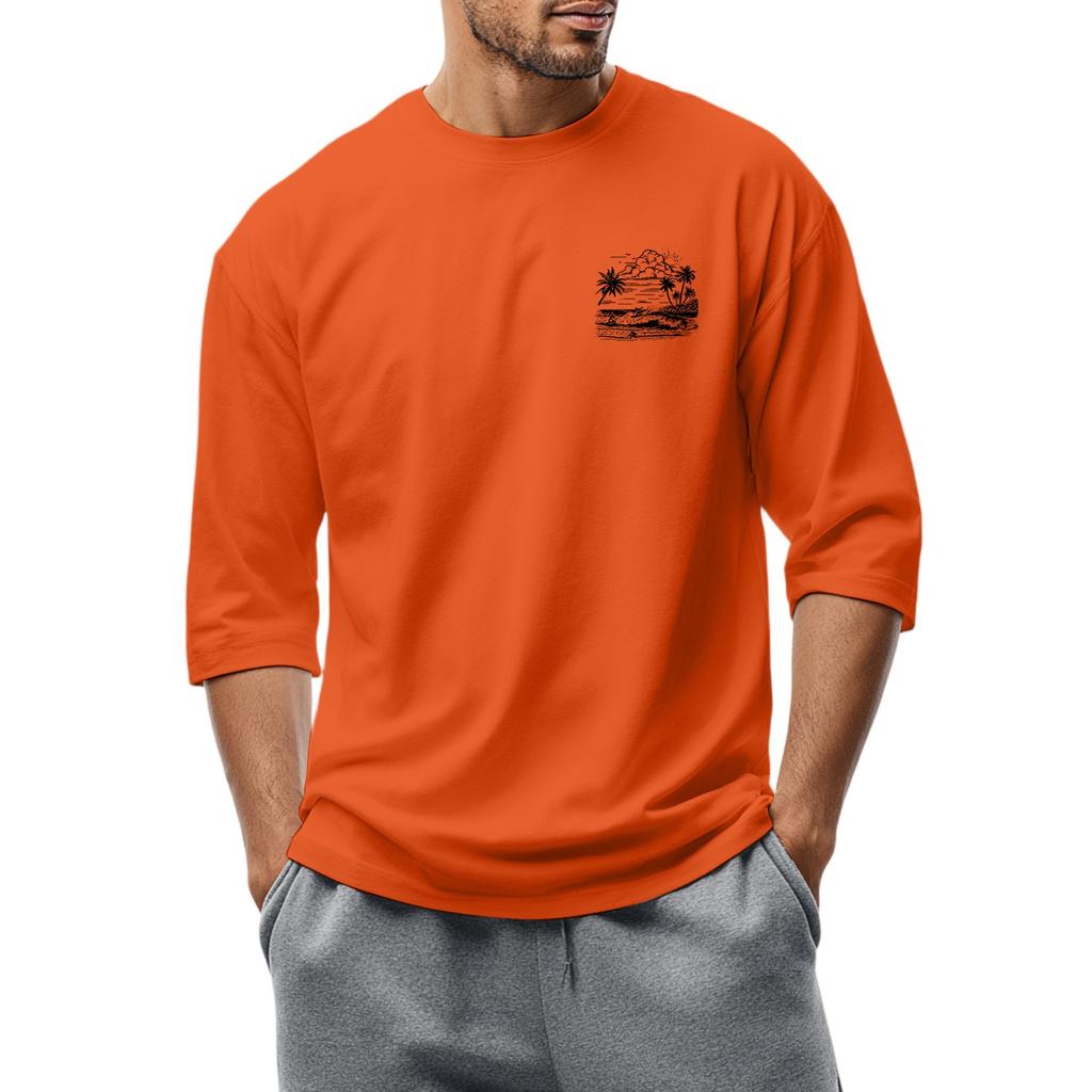 Herren-T-Shirt mit Rundhalsausschnitt, Dreiviertelärmeln, lässiges modisches Oberteil