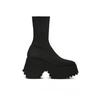 Women's 2023 Chunky Heel Knit Mid-Calf Boots, Plus Size, High Heel, Dual-Wear, Elastic Wool Cotton.
