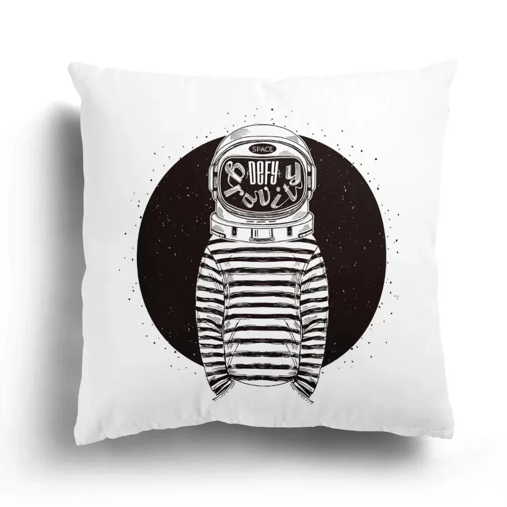 Fashion Black and White Sky Cartoon Astronaut Home Sofa Cushion Cover Cartoon Pattern Room Bedroom Pillowcase Decoration
