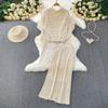 Summer Women Casual Perspective Knitted Sweater 3 Piece Set Sleeve Pullover Top Shawl and Long Midi Sheath Skirt Suit