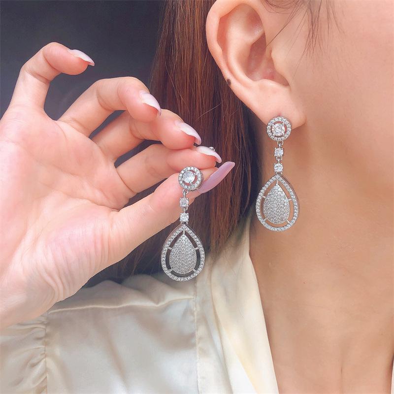 Elegant High-End Micro-Inlaid Full Diamond Earrings with S925 Silver Needle