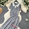 Lässiges Strick-Set mit süßem Welpenmotiv für Damen, Sommer, Umlegekragen Pullover-Top und Weitbeinige Hosen, Zweiteiliges Set für Damen