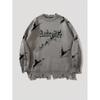 Unisex Oversized Streetwear Sweater Vintage Jacquard Distressed Crewneck Long Sleeve