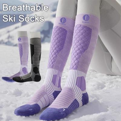 Women Cushioned Ski Socks Wool Blend Knee High Thermal Socks Anti-odor Breathable Compression Athletic Socks for Winter Sports Hiking Hunting