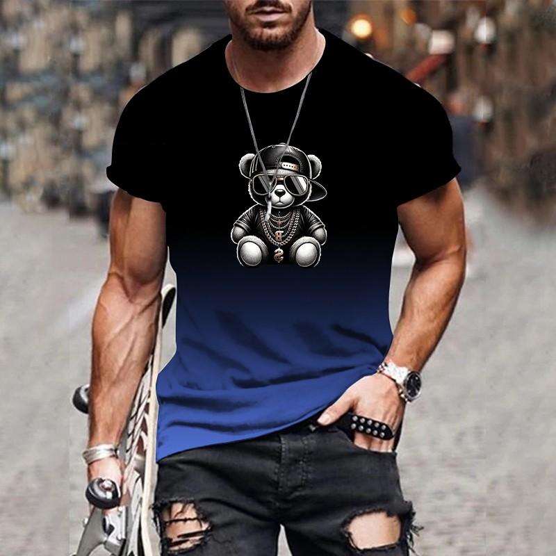 Casual T-shirt Summer Sports Style Short Sleeve 3D Men's Gradient Pattern Fashion Print Top Slim Fit Men's Oversized T-Shirt