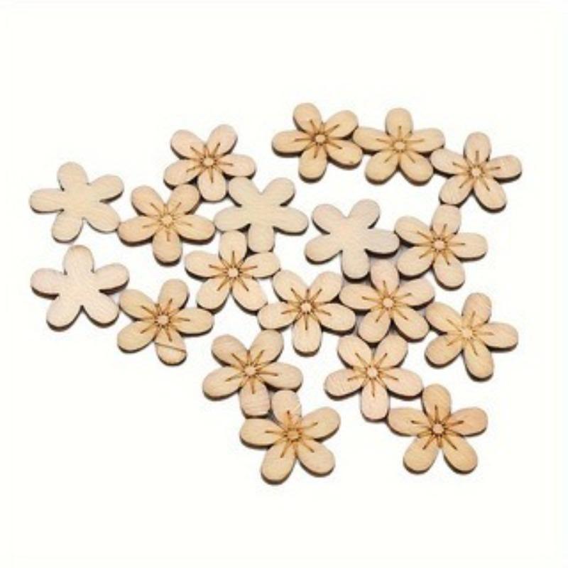 100pcs Flower Wood Cutouts Ornaments Laser Cut Unfinished Wooden Slices for DIY Crafts Painting Tags Wedding Home Decorations