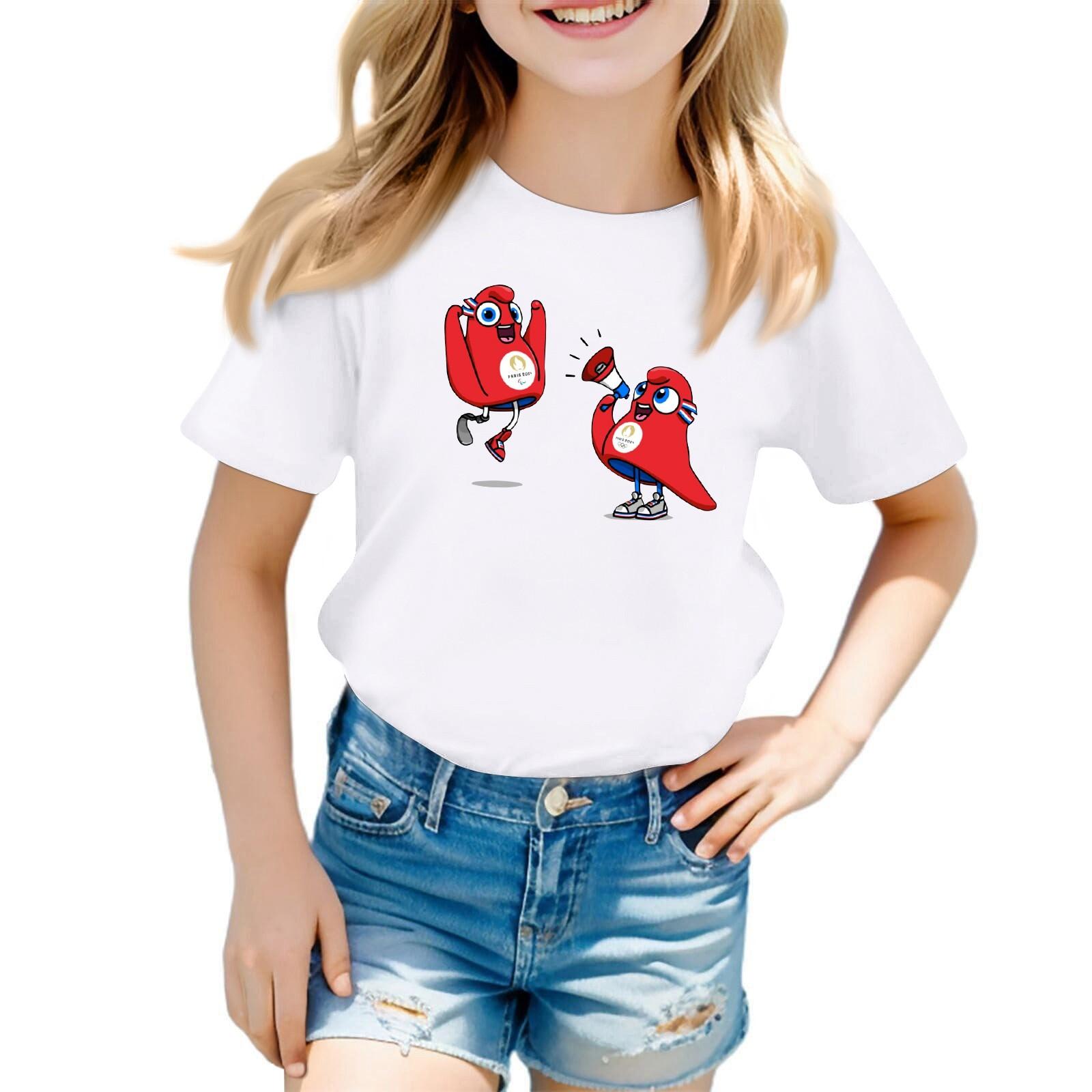 

Повседневная свободная футболка с принтом, пуловер с круглым вырезом, топ с короткими рукавами для детей и молодежи 130 белый