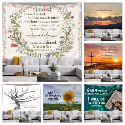 Bibelvers-Wandteppich, florale Kräuter, Bibel-Wandteppiche, Zitate, Wandbehang, Schlafzimmer, Wohnzimmer, Wohnheim, Dekoration, Stoff, Bohemian-Dekor