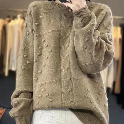 Nuovo maglione lavorato a maglia da donna a girocollo per autunno e inverno maglione lavorato a maglia che ringiovanisce rosso versatile stile pigro maglione spesso donna