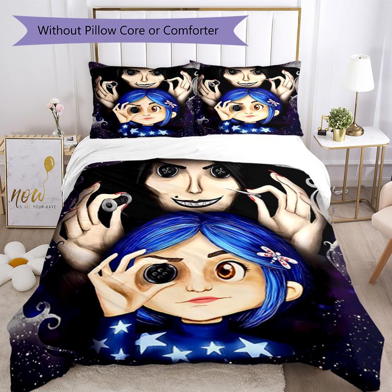 3pcs Coraline Bedding Set Duvet Cover Closure Includes 1 Duvet Cover & 2 Pillowcases, Soft and Comfortable for All Seasons.