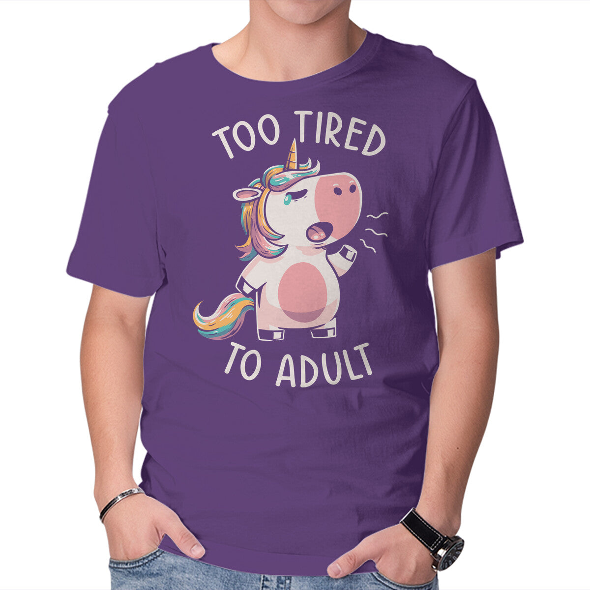 Unisex Crew Neck T-Shirt Too Tired To Adult Graphic Short Sleeve Casual Tee M