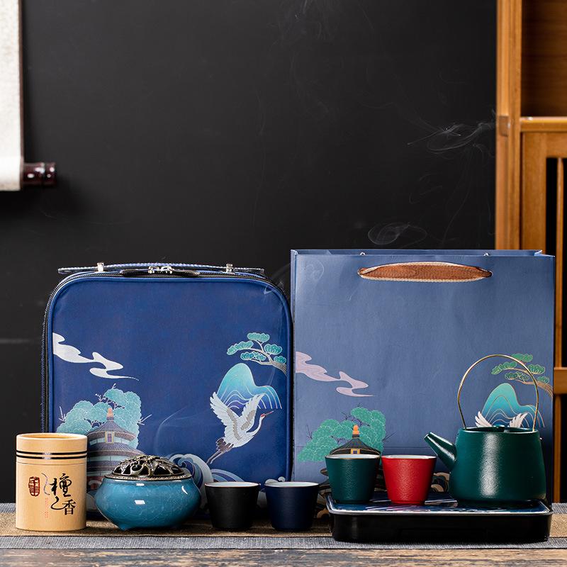 Coarse Pottery Travel Set, Practical Ceramic Cooling Pot, Kung Fu Tea Set, a Complete Set of Creative and Practical Business Gifts for Customers