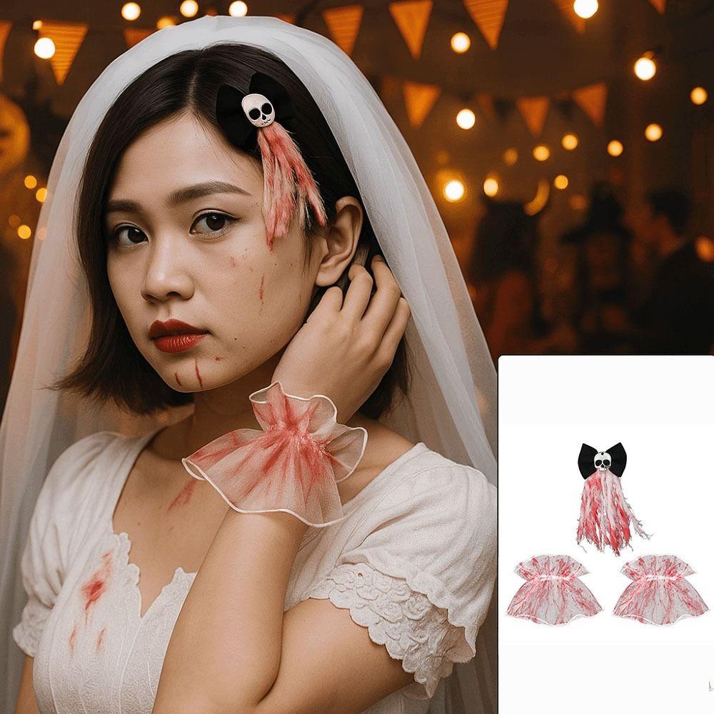 Gothic Dark Lace Hair Clip Bracelet Rose Skeleton Hand Rose Hairpin Ghost Festival Supplies